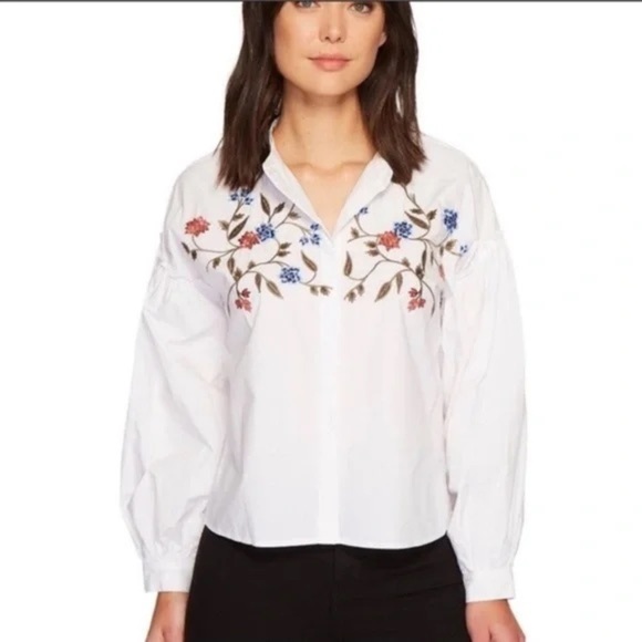 NWT BOHO Two by Vince Camuto Embroidered Poplin Blouse XS Cottagecore style - Picture 1 of 8
